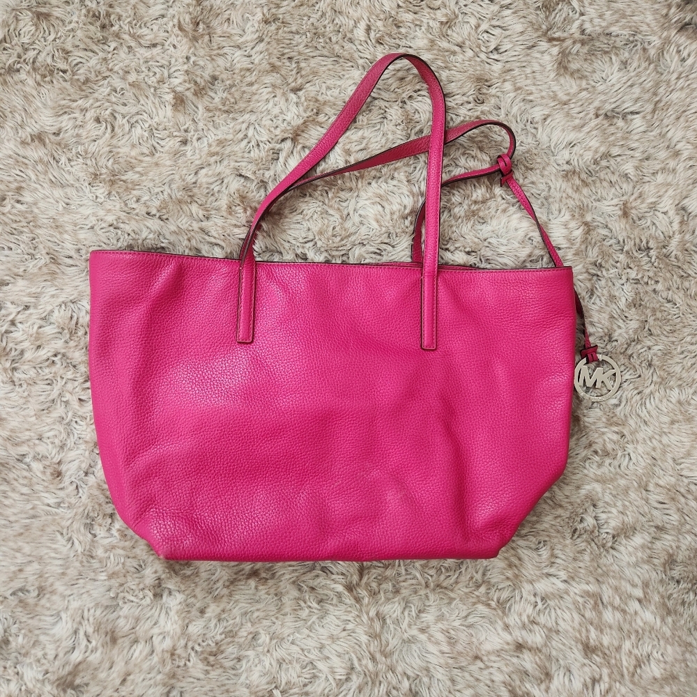 Michael Kors‎ Izzy Large Leather Tote Bag Bright Pink Pebbled Leather